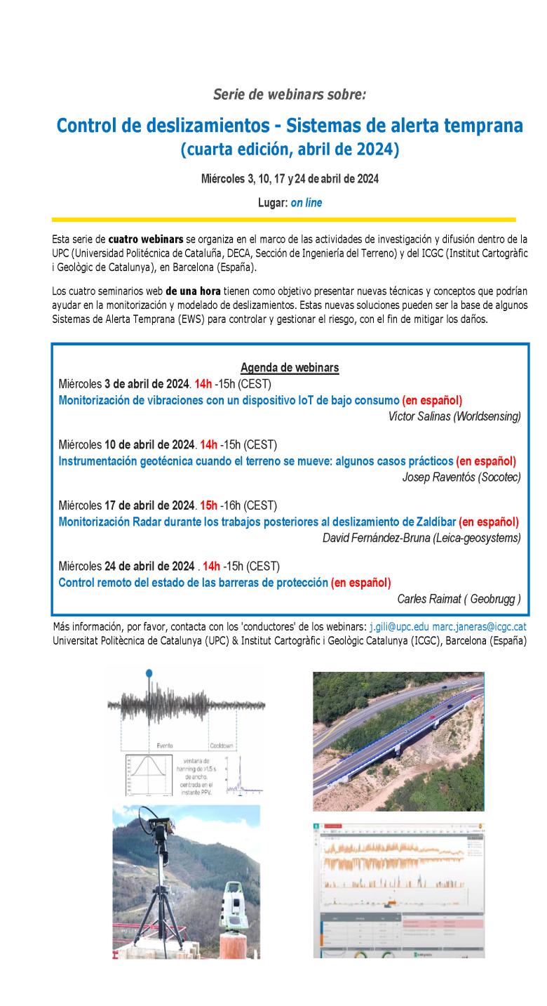 Programme des webinaires "Système d’alerte précoce pour le contrôle des glissements de terrain" - Programa de seminarios web «Sistema de alerta temprana para el control de deslizamientos de tierra»